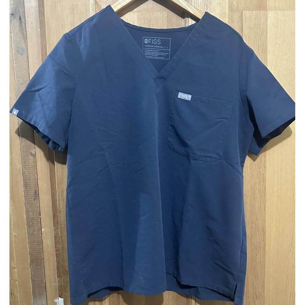 Figs Scrub Top Technical Collection Womens Pocket Gray/Blue  Size‎ Large EUC